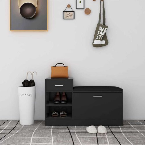  Klupa za cipele visoki sjaj crna 94,5 x 31 x 57 cm drvena Slike