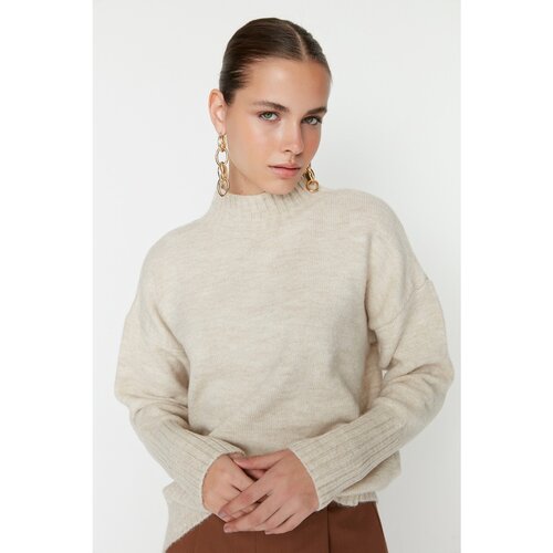 Trendyol Ecru Stand Up Collar Oversize Knitwear Sweater Slike