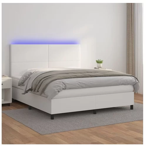  Box spring postelja z vzmetnico LED bela 180x200 cm