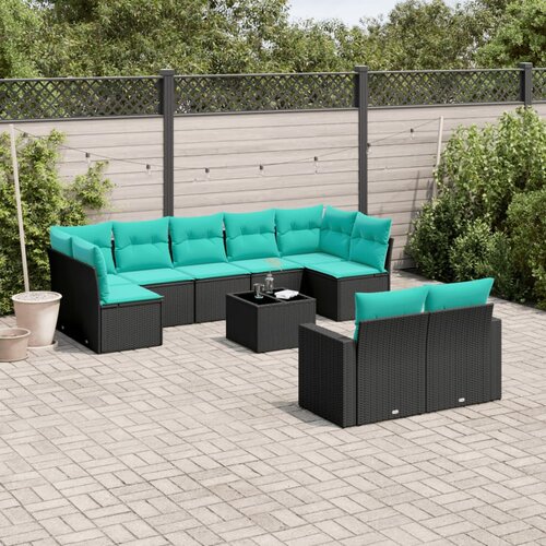 vidaXL 10-dijelni set vrtnih sofa od poliratana s jastucima crni Cijene