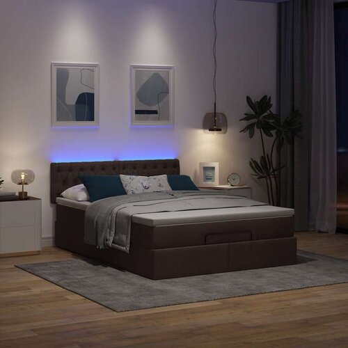 VidaXL otomanski okvir kreveta s madraca tamnosmeđi 140x200cm tkanine Slike