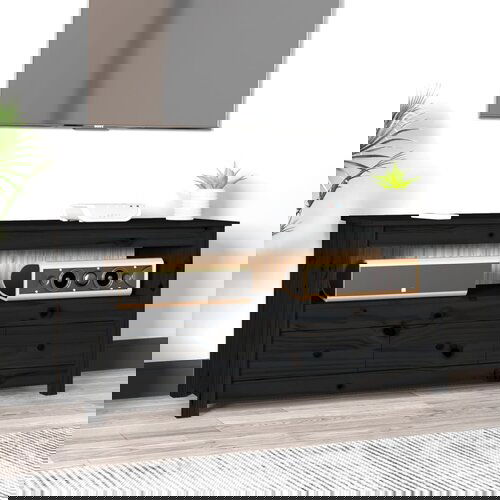 The Living Store TV omarica črna 114x35x52 cm trdna borovina - TV Omarica, (21375188) Slike