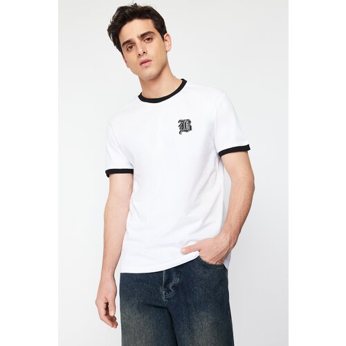 Trendyol Men's White Regular/Regular Fit Printed 100% Cotton Short Sleeve T-Shirt Slike