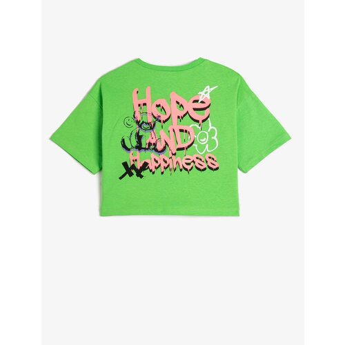 Koton Crop Oversize T-Shirt Back Printed Short Sleeve Crew Neck Cotton Slike