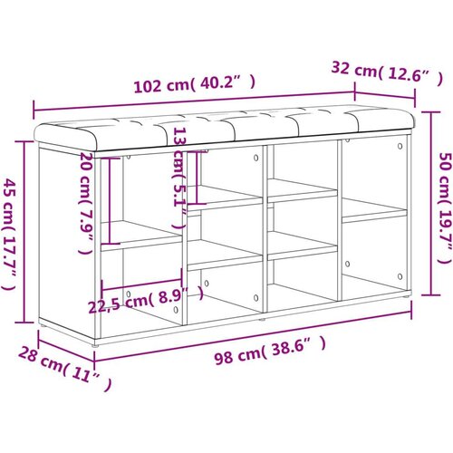  Klupa za cipele crna 102 x 32 x 50 cm od konstruiranog drva Slike