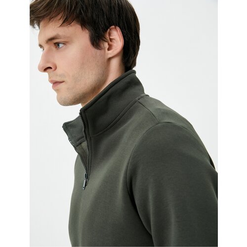 Koton Half Zipper Sweatshirt Basic Stand Collar Ribbed Long Sleeve Cene