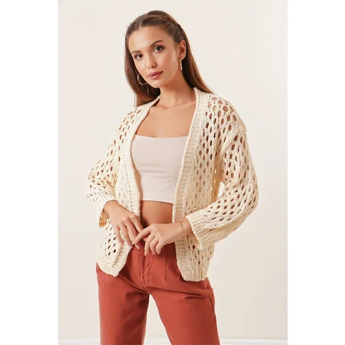 By Saygı Women's Beige Sequin Cardigan Cream