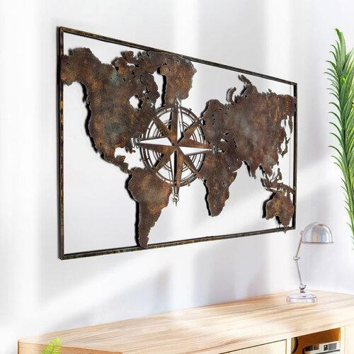 WALLXPERT worl map compass VNT012 vintage dekorativni metalni zidni dodatak Cene