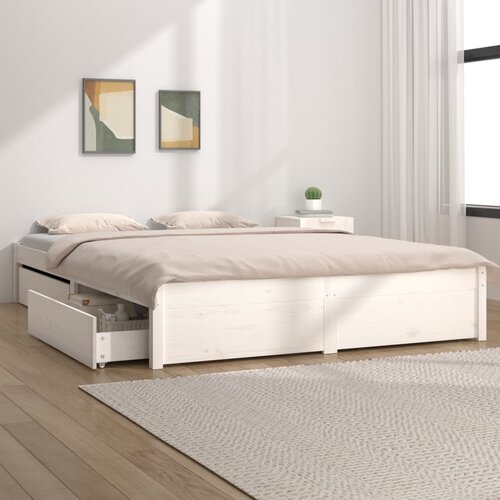 VidaXL Okvir za krevet s ladicama bijeli 140 x 200 cm Slike