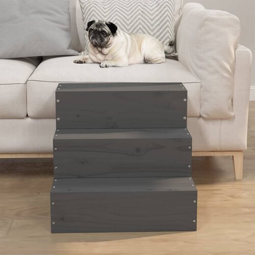 VidaXL Stepenice za kućne ljubimce sive 40 x 37,5 x 35 cm od borovine Slike