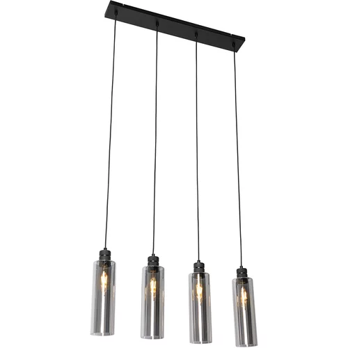 QAZQA Moderna viseča svetilka črna z dimnim steklom 4 lučke - Stavelot