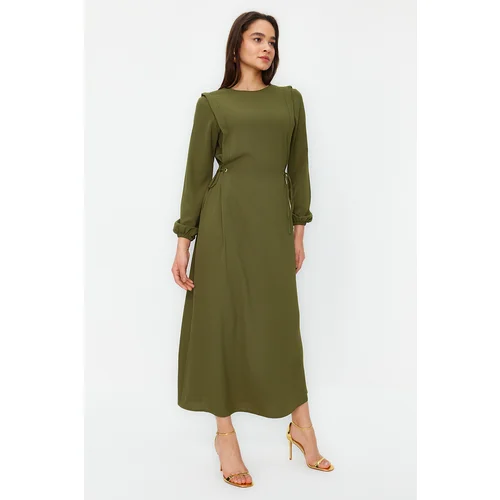 Trendyol Green Waist Rope Tie Detailed Sleeve End Elastic Aerobin Woven Dress