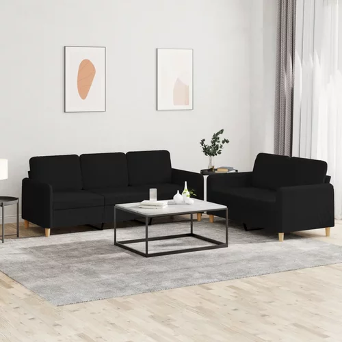  2-dijelni set sofa s jastucima crni od tkanine