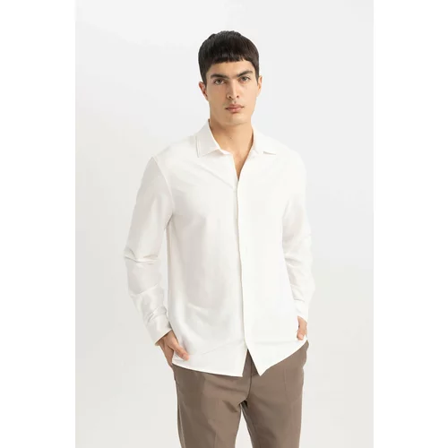 Defacto Modern Fit Polo Collar Crinkle Long Sleeve Shirt