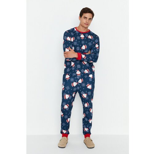 Trendyol Navy Blue Men Regular Fit Knitted Pajamas Set Family Combination Cene