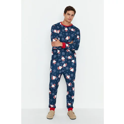 Trendyol Navy Blue Men Regular Fit Knitted Pajamas Set Family Combination