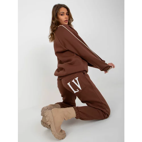 Fashion Hunters Dark brown oversize tracksuit with print