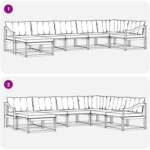  Set vanjskih sofa 7 kom. Bijela i svjetlosiva 404 x 166,5 x 73 cm Slike