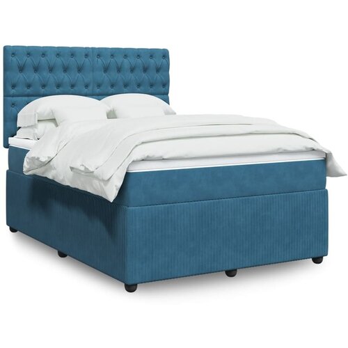 VidaXL Box spring postelja z vzmetnico modra 160x200 cm žamet Slike