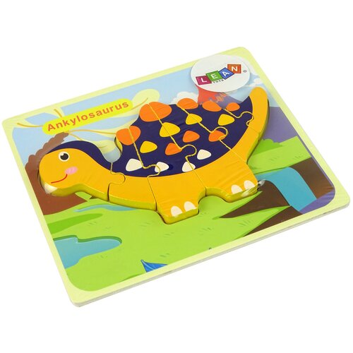  Wooden Puzzle Dinosaurs Triceratops Ankylosaurus Orange Slike