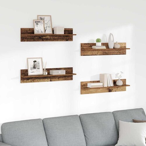 Police na zidu s policom 4 pcs Staro drvo 80 x 11,5 x 18 cm Slike