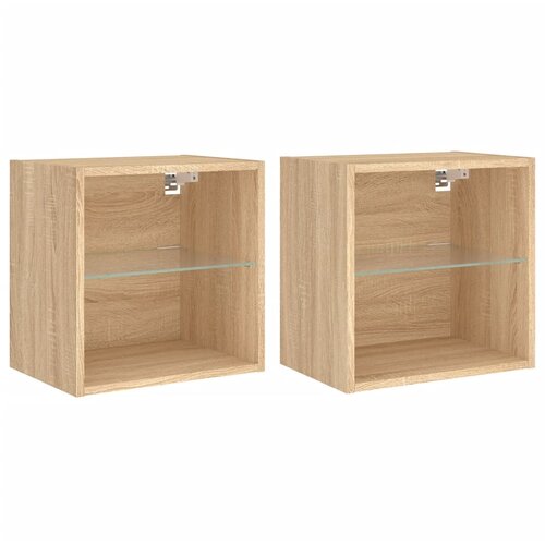 Maison Chic Stenski Dvo delni komplet Nočne omarice - Nočne mize z LED lučkami sonoma hrast, (21688535) Slike
