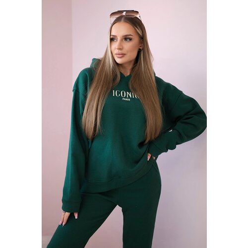 Kesi Insulated cotton set, sweatshirt with embroidery + green trousers Cene