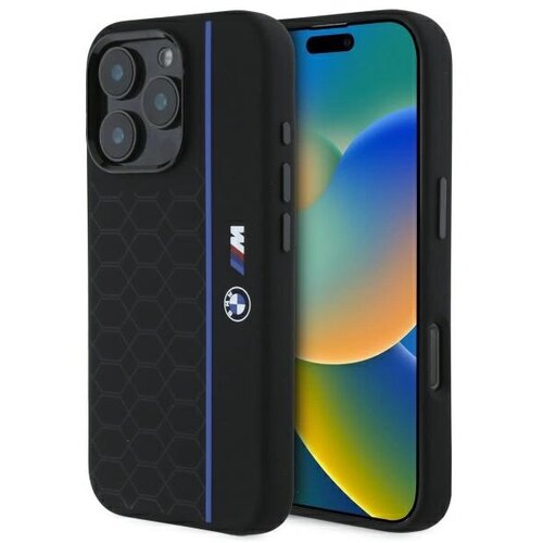 BMW SILIKONSKI OVITEK HEXAGON BLUE LINE ZA MAGSAFE OVITEK ZA IPHONE 16 PRO ČRN, (21898971) Cene