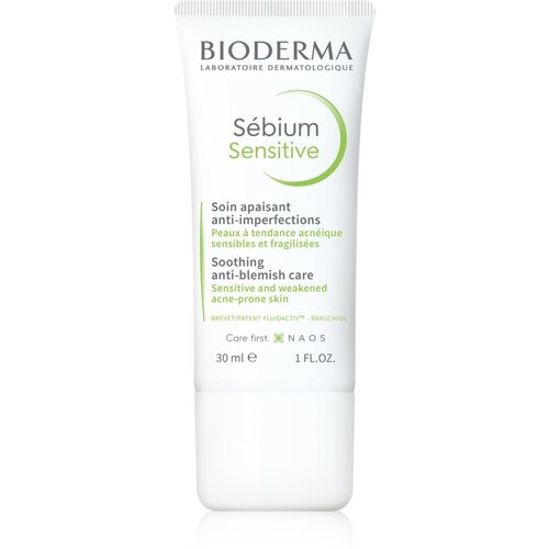 Bioderma S&amp;eacute;bium Sensitive pomirjajoča in vlažilna krema za suho, aknasto kožo 30 ml za ženske Slike