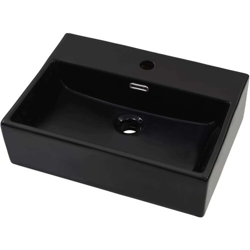 VidaXL Umivalnik z odprtino za pipo črna keramika 51,5x38,5x15 cm, (21409327) Slike