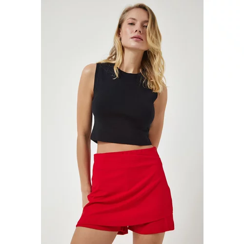 Happiness İstanbul Women's Red Asymmetric Detail Knitted Shorts Skirt