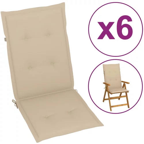 vidaXL jastuci za vrtne stolice 6 kom bež 120 x 50 x 3 cm