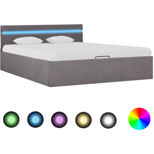 VidaXL Dvižni posteljni okvir LED taupe blago 120x200 cm Slike