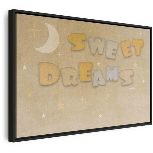  Slika - Sweet Dreams - Pastel Inscription Surrounded by the Moon and Stars 120x80 U crnom drvenom okviru Cene