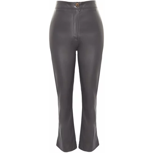 Trendyol Anthracite Straight Weave Faux Leather Trousers