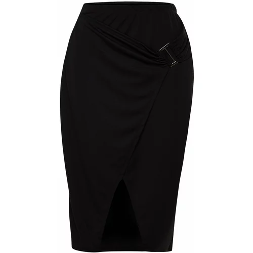 Trendyol Curve Black Plain Basic Crepe Knitted Plus Size Skirt