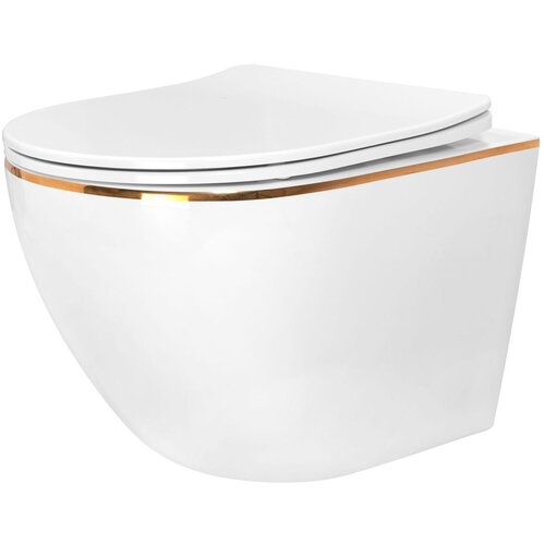 REA Bath REA viseća wc &amp;scaron;koljka carlo bijela mini flat gold edge Slike