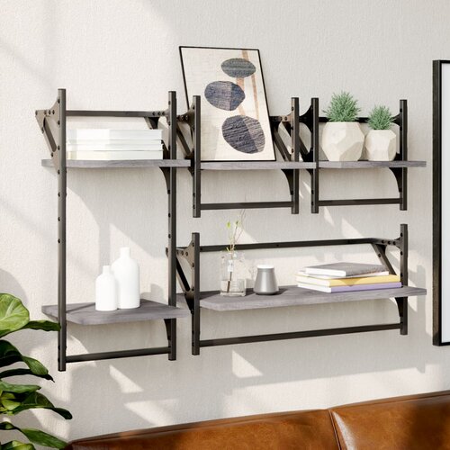  The Living Store Komplet stenskih polic s prečkami 4-delni siva sonoma inž. les - Komplet Stenskih Polic, (21444248) Cene