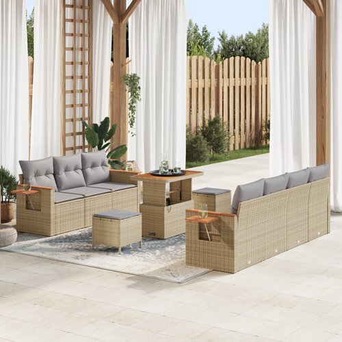 vidaXL 10-delni vrtni sofa set z blazinami bež poli ratan akacija Cene