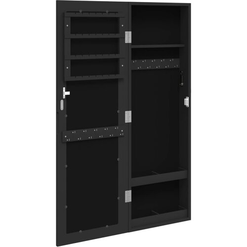  Zidni ormarić za nakit s ogledalom crni 30 x 8,5 x 90 cm Slike