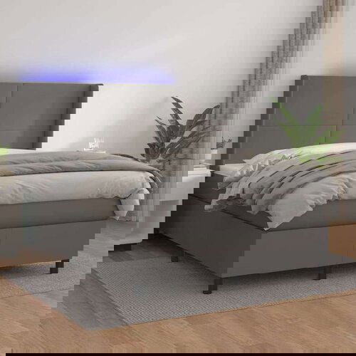 Box spring postelja z vzmetnico LED siva 140x200cm umetno usnje, (20896063) Slike