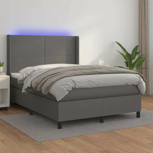  Box spring postelja z vzmetnico LED siva 140x200cm umetno usnje, (20896063)
