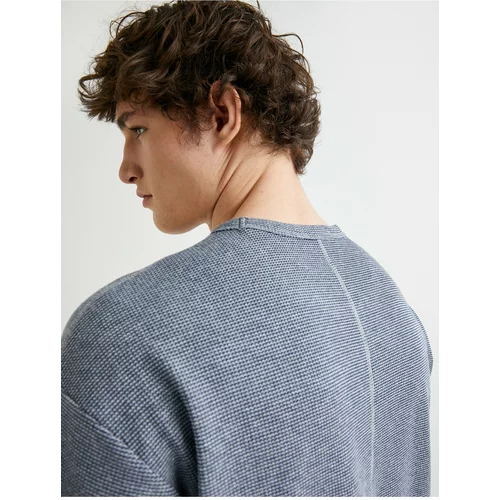 Koton Oversize T-Shirt Textured Crew Neck Label Detail Short Sleeve