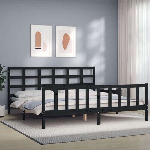  Za krevet s uzglavljem crni 200 x 200 cm od masivnog drva Slike
