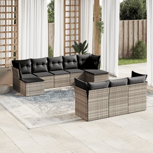 VidaXL 10-dijelni set vrtnih sofa poliratan s jastucima svijetlosivi Slike