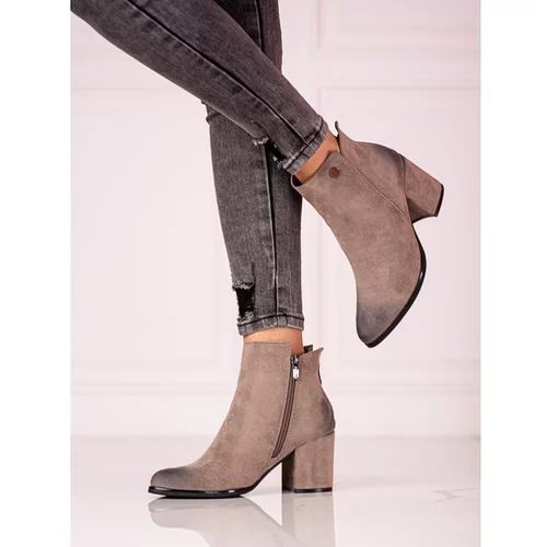 SHELOVET Brown ankle boots on the post women's with a decorative zipper on the back