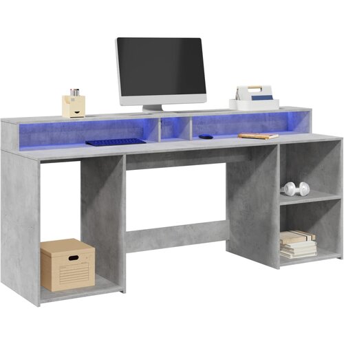 vidaXL Pisalna miza z LED lučkami betonsko siva 200x55x91 cm inž. les Cene