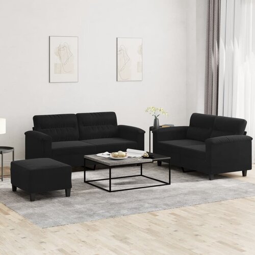  3-dijelni set sofa s jastucima crni od mikrovlakana Crna Cene