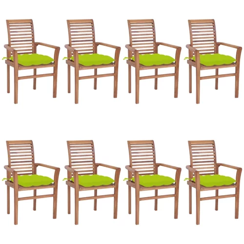  Jedilni stoli 8 kosov s svetlo zelenimi blazinami tikovina