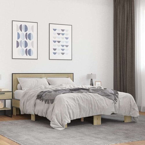 vidaXL Posteljni okvir sonoma hrast 140x190 cm inž. les in kovina Cene